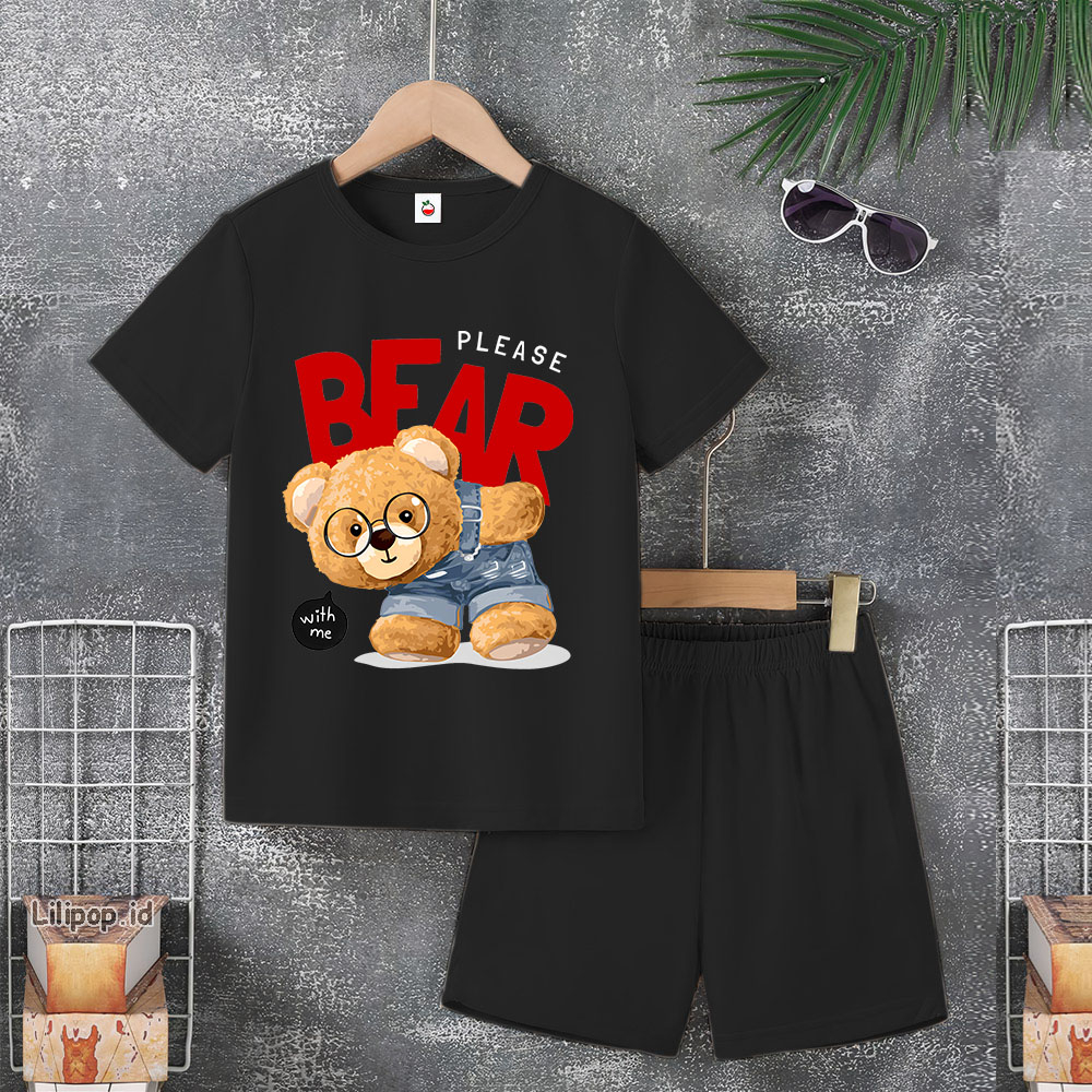 Baju Anak Stelan Usia 4-10 BEAR PLZ Tahun Kaos 3/4 Cowok Cewek  Celana Pendek Harian