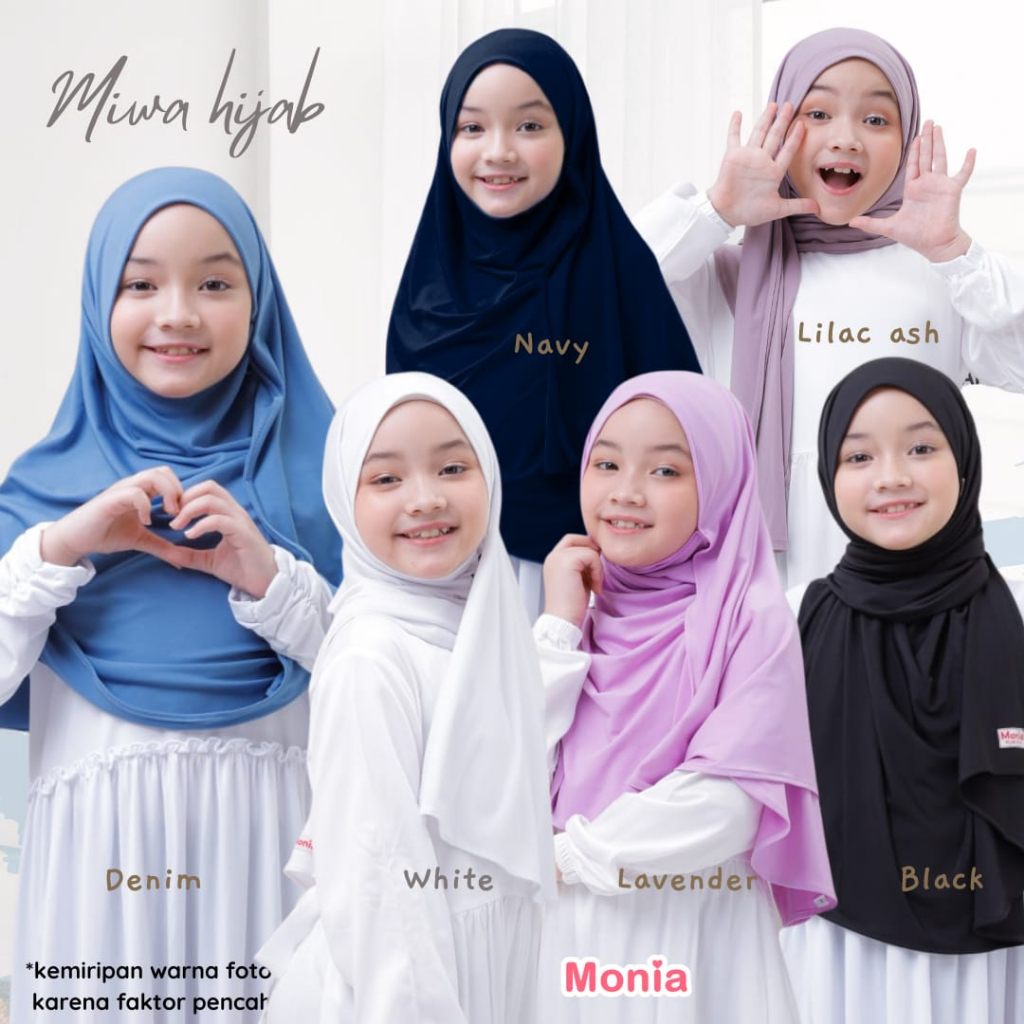 Jilbab pasmina instant Miwa by Monia Hijab bahan jersey premium size M L XL usia 4 tahun - dewasa | pastan anak | kerudung