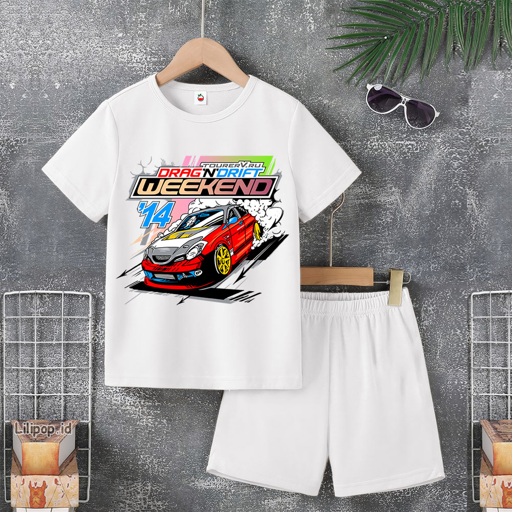 Baju Anak Stelan Usia 4-10 Tahun MOBIL FAST FURIOUS Kaos 3/4 Cowok Cewek  Celana Pendek Harian
