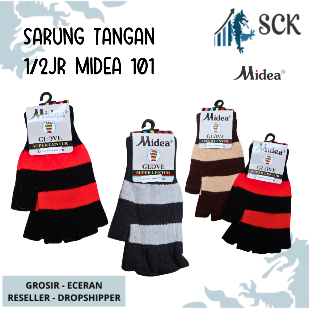 Sarung Tangan MIDEA 1/2 Jari 101 Strip WARNA / Kaos Tangan Wanita Dewasa Cerah Gelap Polos / Perlengkapan Otomotif – SCK