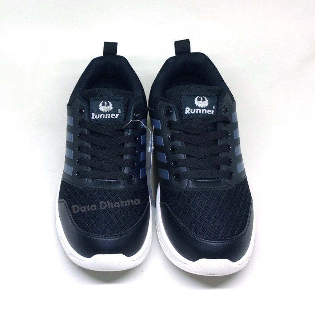 Sepatu Runner Sekolah SD SMP SMA Pria Sneakers Olahraga Hitam Putih Size 37 - 42