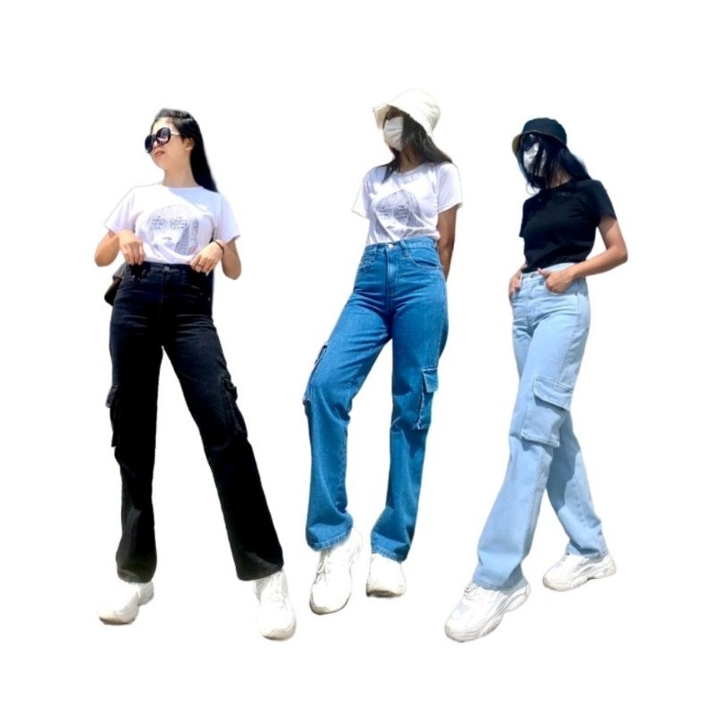 CELANA JEANS KARGO HIGHWAIST LOOSE KARGO CELANA JEANS WANITA