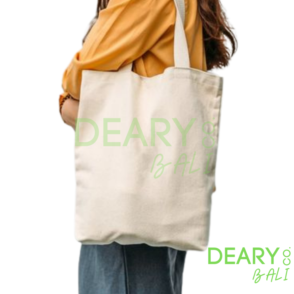 PLAIN TOTE BAG POLOS BAHAN BLACU / COTTON CALICO / LAPIS DALAM SPUNBOND DAN PENUTUP RESLETING / VELCRO