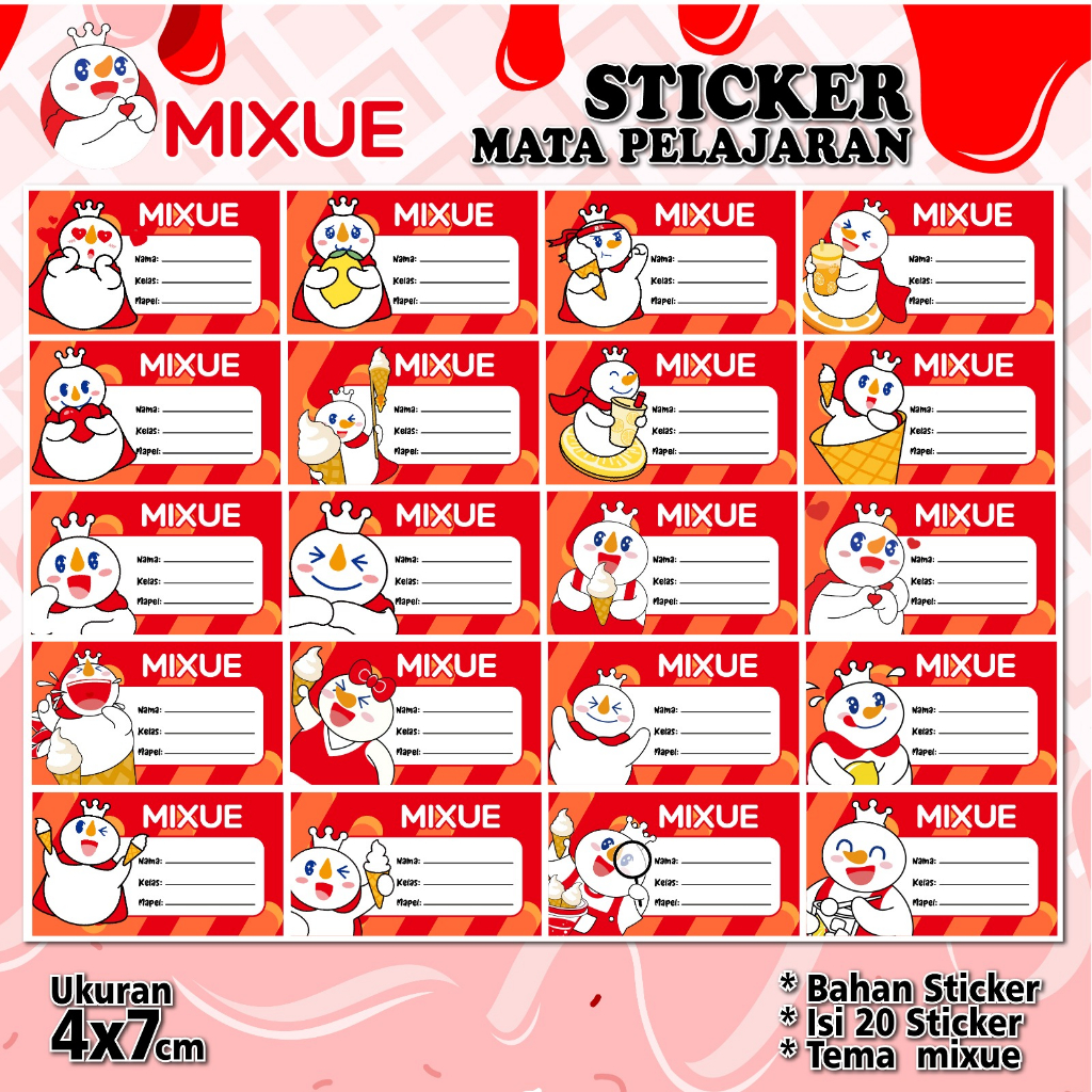 

Stiker Nama Buku Pelajaran Sekolah Karakter Mixue Lucu