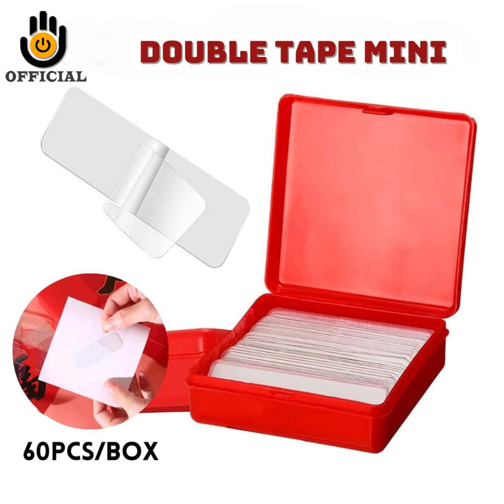 DOUBLE TAPE MINI ISI 60PCS BOX TRANSPARAN 2 SISI / LAKBAN  BENING 60 PCS SERBAGUNA / ISOLASI NANO TAPE MINI SELOTIP SUPER KUAT MULTIFUNGSI