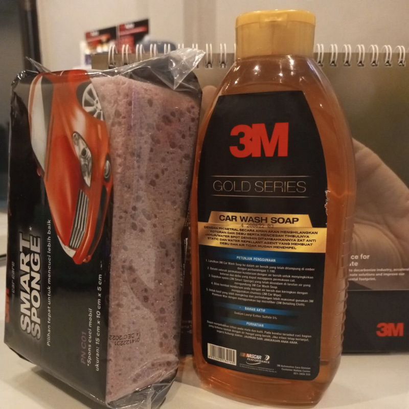 PAKET HEMAT CUCI 3M SPONGE + 3M CAR WASH SOAL GOLD SERIES 500ml | SPONS+SABUN CUCI MOBIL