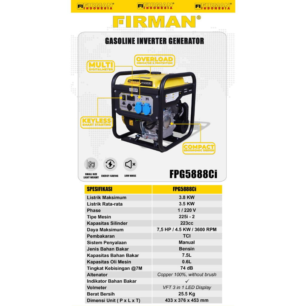 Genset Silent 3500Watt 4Tak FPG5888CI FIRMAN / Power Generator 3500 Watt 3.5Kw 3,5Kw FPG 5888CI FIRMAN - Generator Listrik Gasoline FIRMAN