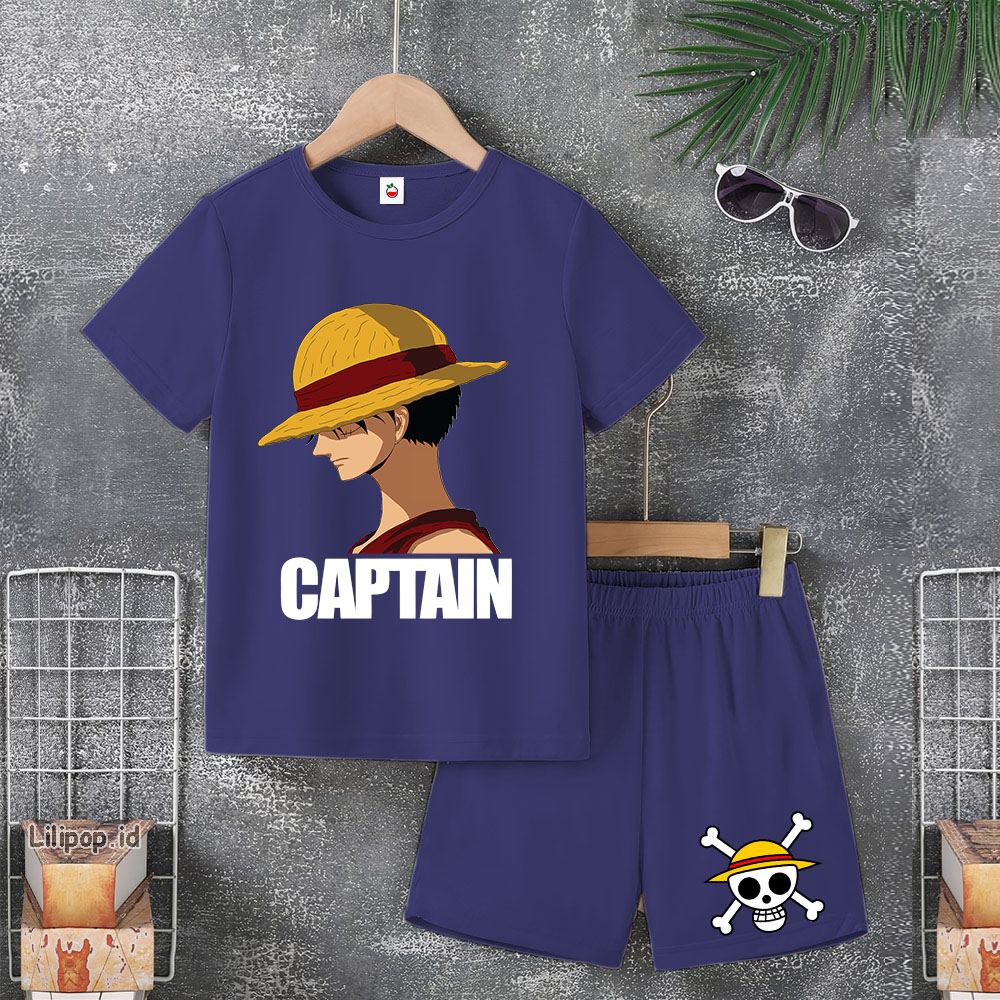 Baju Anak Stelan Usia 5 -10 Tahun LUFFY ONE PIECE Kaos 3/4 Cowok Cewek  Celana Pendek Harian