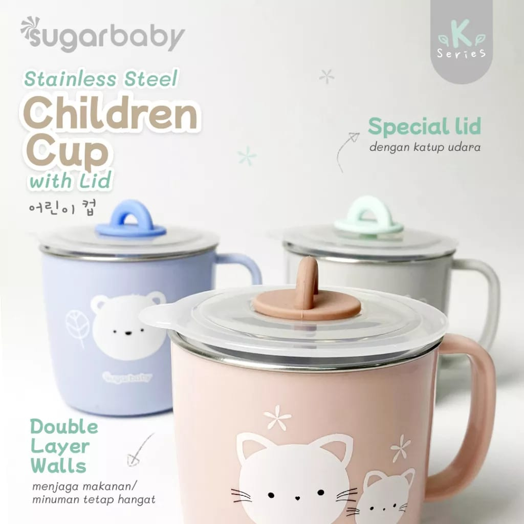 Sugar Baby Stainless Steel Cup with Lid/ Sugarbaby Gelas Minum stainless steel Anak/Gelas Minum Anak