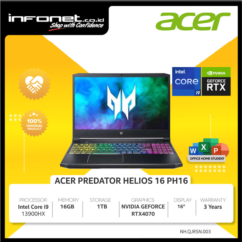 ACER PREDATOR HELIOS 16 PH16 i9 13900HX 16GB 1TB RTX4070 16 W11 OHS21
