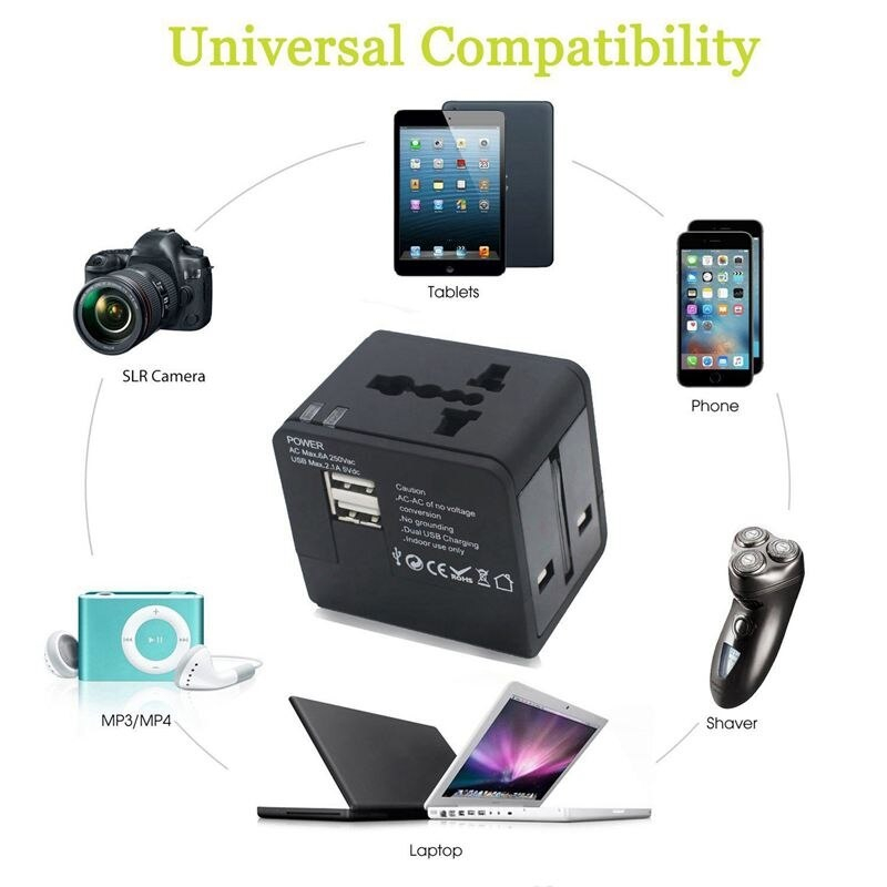 Travel Adaptor Universal Dual USB 2.1A Fast Charging Multi Converter US / UE / UK adapter with Pouch