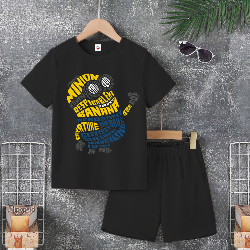 Baju Anak Stelan Usia 5-10 Tahun MINION Kaos 3/4 Cowok Cewek  Celana Pendek Harian