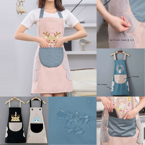 C16 Celemek Masak Apron Dapur Anti Air Minyak bisa Lap Tangan PREMIUM / KELINCI / RUSA / BEAR