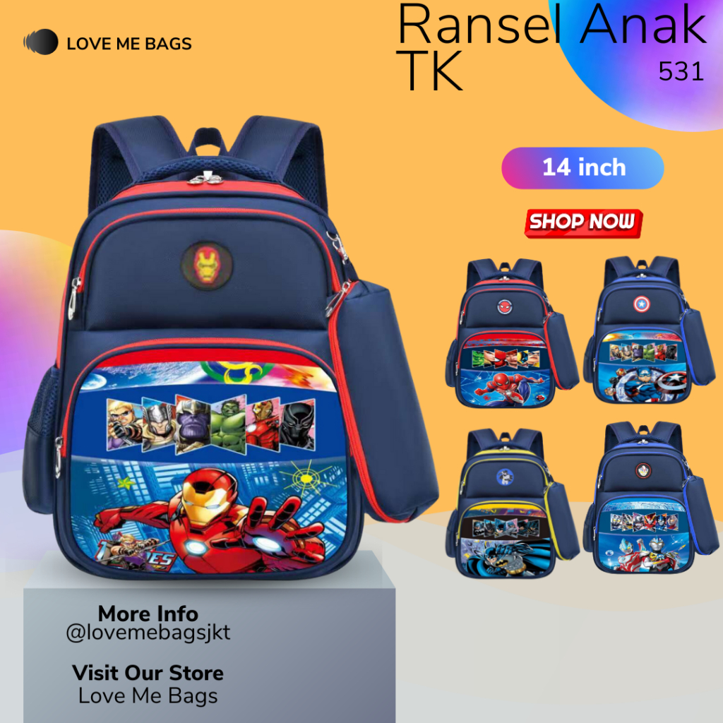 LMB Tas  Anak Laki Laki TK Import Gambar Karakter Superhero KEREN