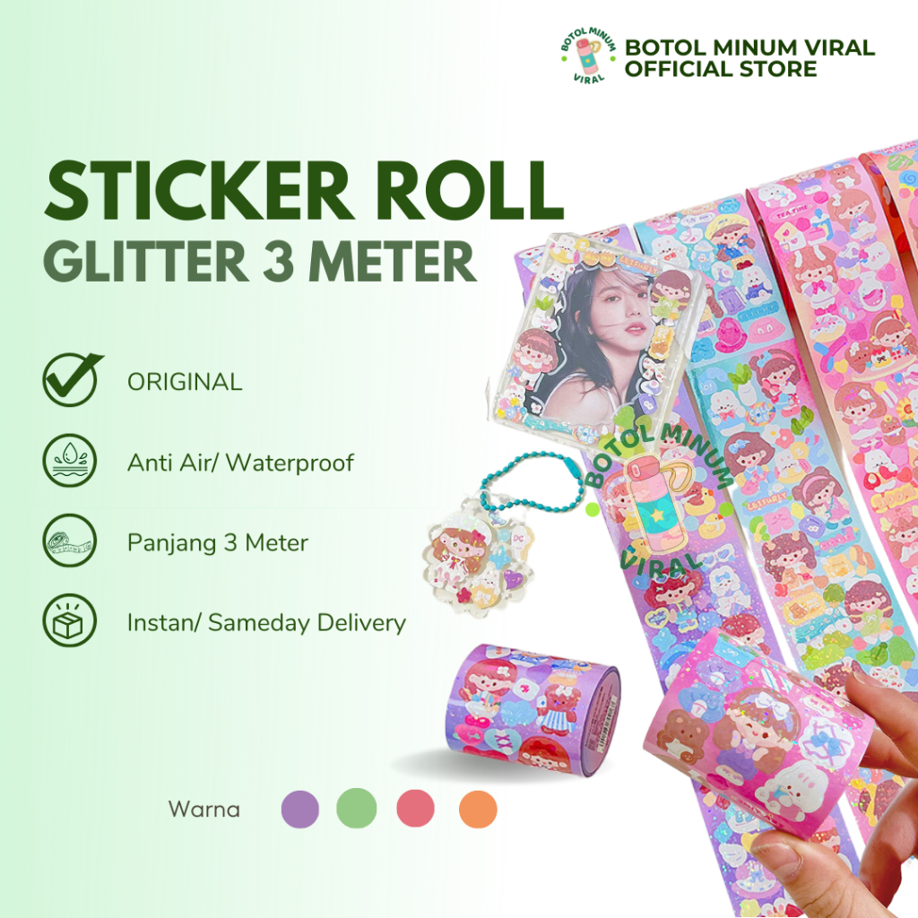 Sticker Momo Roll Glitter Viral 3 Meter Tahan Air