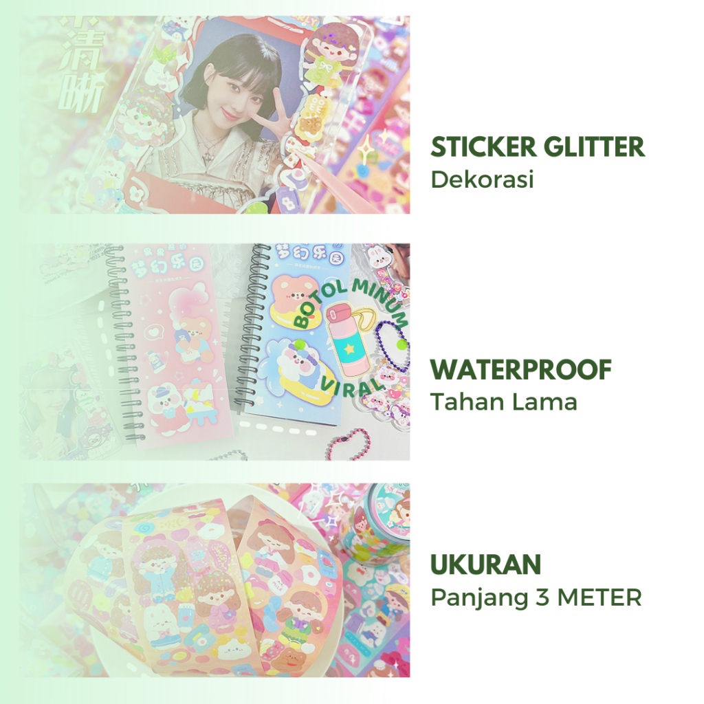 Sticker Momo Roll Glitter Viral 3 Meter Tahan Air