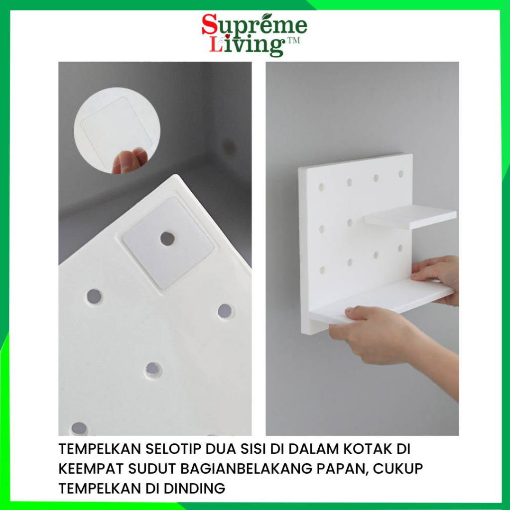 Rak Dinding Papan Lubang Tempel Praktis Tanpa Paku Bor Pegboard Storage Shelf