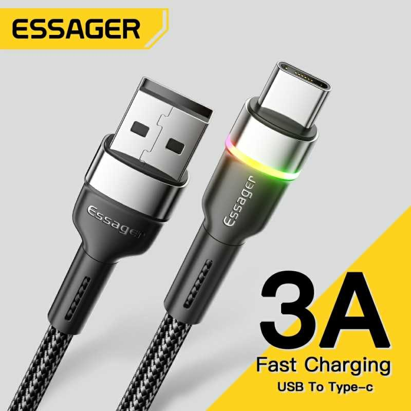 Kabel Charger USB Type C Fast Charging LED 2M 3A 480MB/s Carger Perangkat Elektronik Transfer Data Cepat