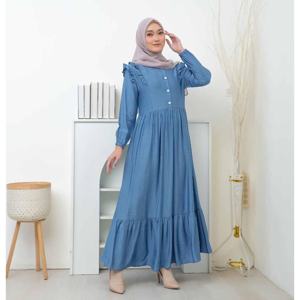 Amie Collection Hijab Style - Palova Dress Size S M LXL Varian Denim Vol.1 Baju Gamis Perempuan Dress Muslim Kondangan Busui Friendly Fashion Muslim Kekinian Baju Couple Dewasa Ibu Dan Anak Baju Seragaman