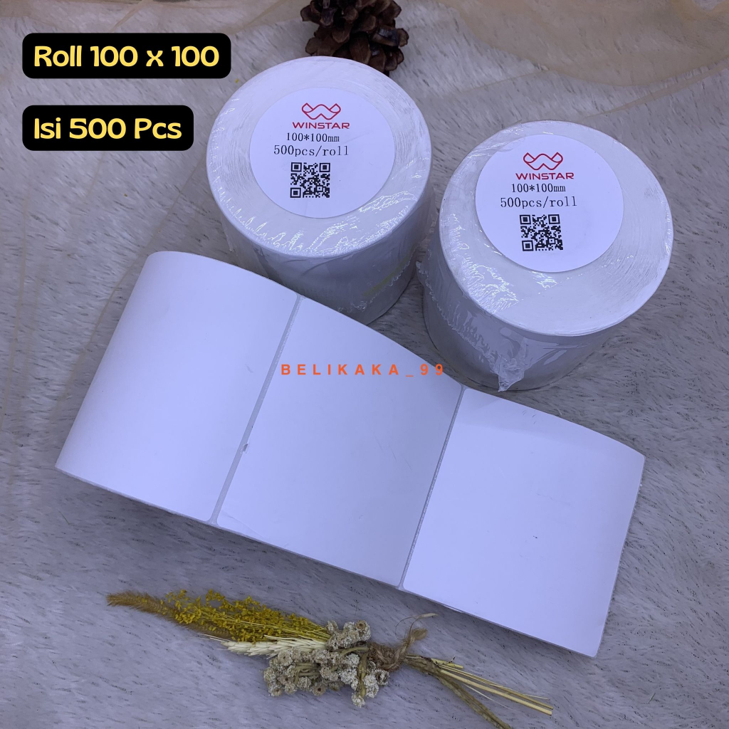 LABEL THERMAL RESI 100X100 UKURAN A6 ROLL ISI 500 PCS MERK WINSTAR / KERTAS STIKER THERMAL LABEL BARCODE / KERTAS RESI TEMPEL A6 / LABEL STIKER THERMAL