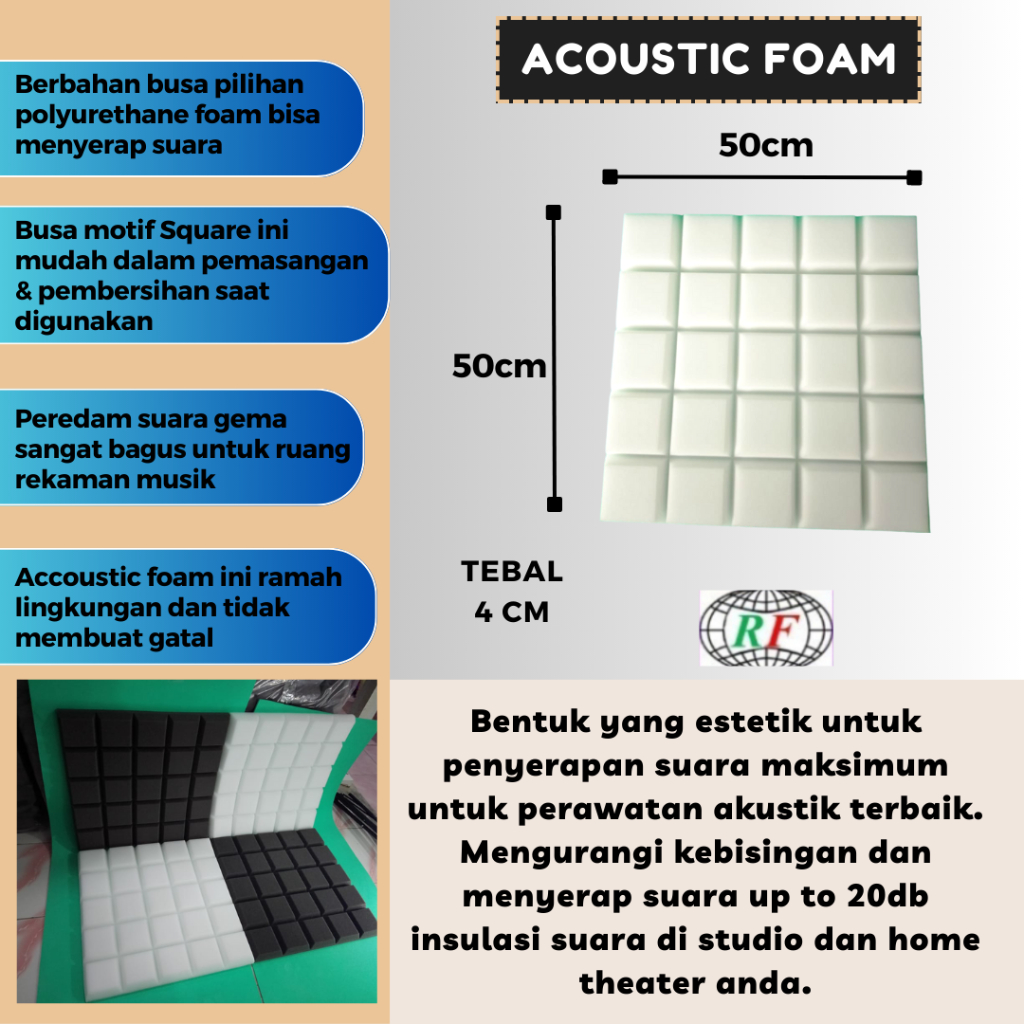 Busa Peredam suara ruangan 50x50x4cm Square Kotak Accoustic Foam