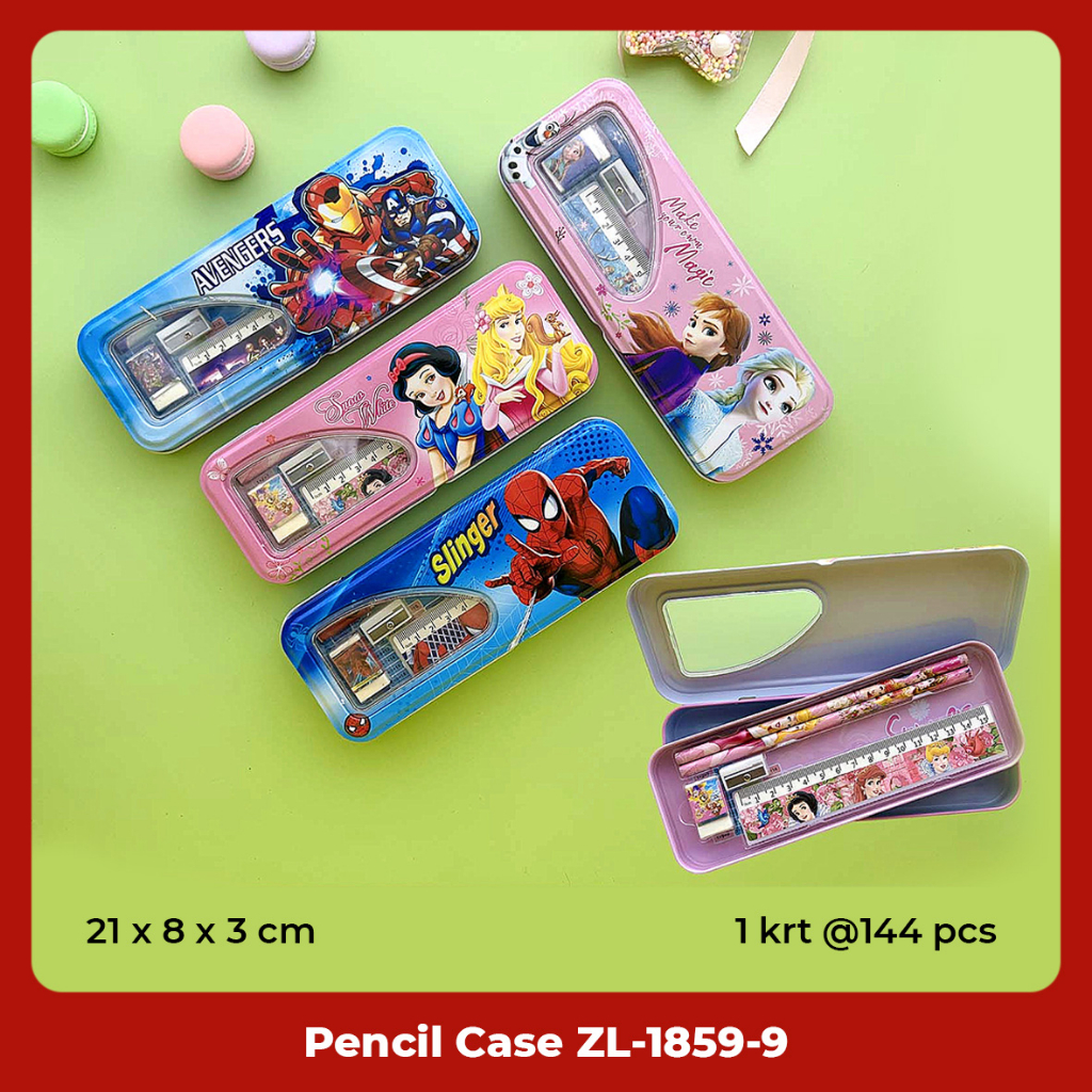 Tempat Pensil / Pencil Case / Kotak Pensil Kaleng + Set Alat Tulis Motif Karakter Fancy Lucu ZL-1859-9