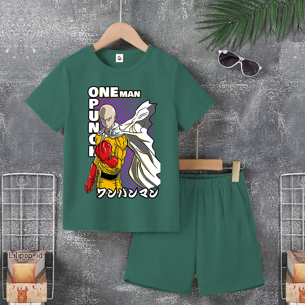 Baju Anak Stelan Usia 4-10 Tahun Kaos SAITAMA 3/4 Cowok Cewek  Celana Pendek Harian
