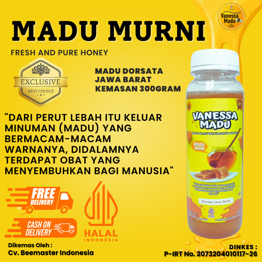 

MADU MURNI DORSATA JAWA BARAT KEMASAN 300gram 100% ASLI ORIGINAL FRESH