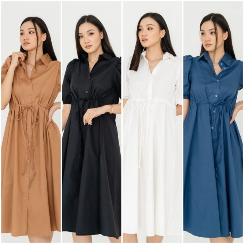 ♡ PREMIUM ♡ ORIGINAL ! VIRGINIA PLUFFY SLEEVE WAIST TIED MIDI DRESS ( BUSUI FRIENDLY )