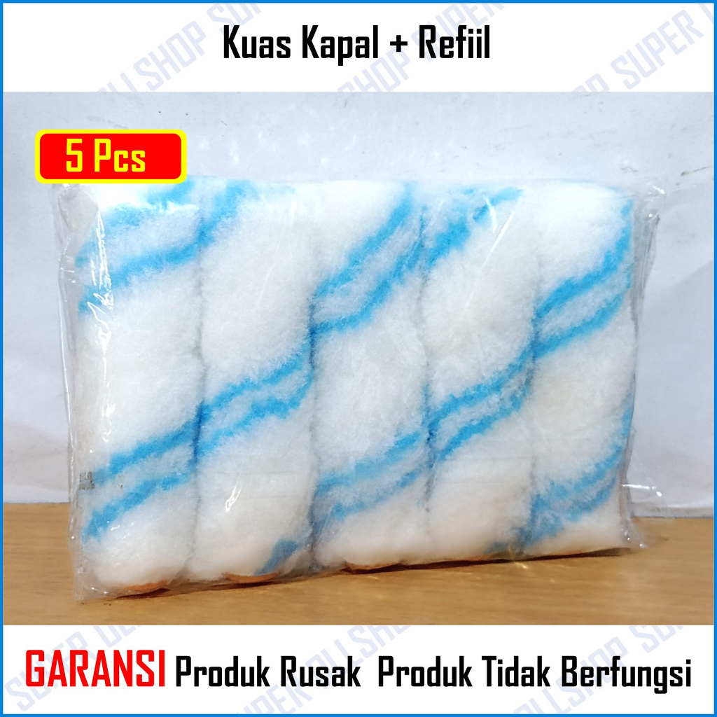 PAKET! Kuas Roll Kapal Kecil 4 inch Kuas Rol Kapal Cat Kecil Gagang Panjang Bulu Kuas Roll Tebal Murah + Refiil Bulu Kuas Rol