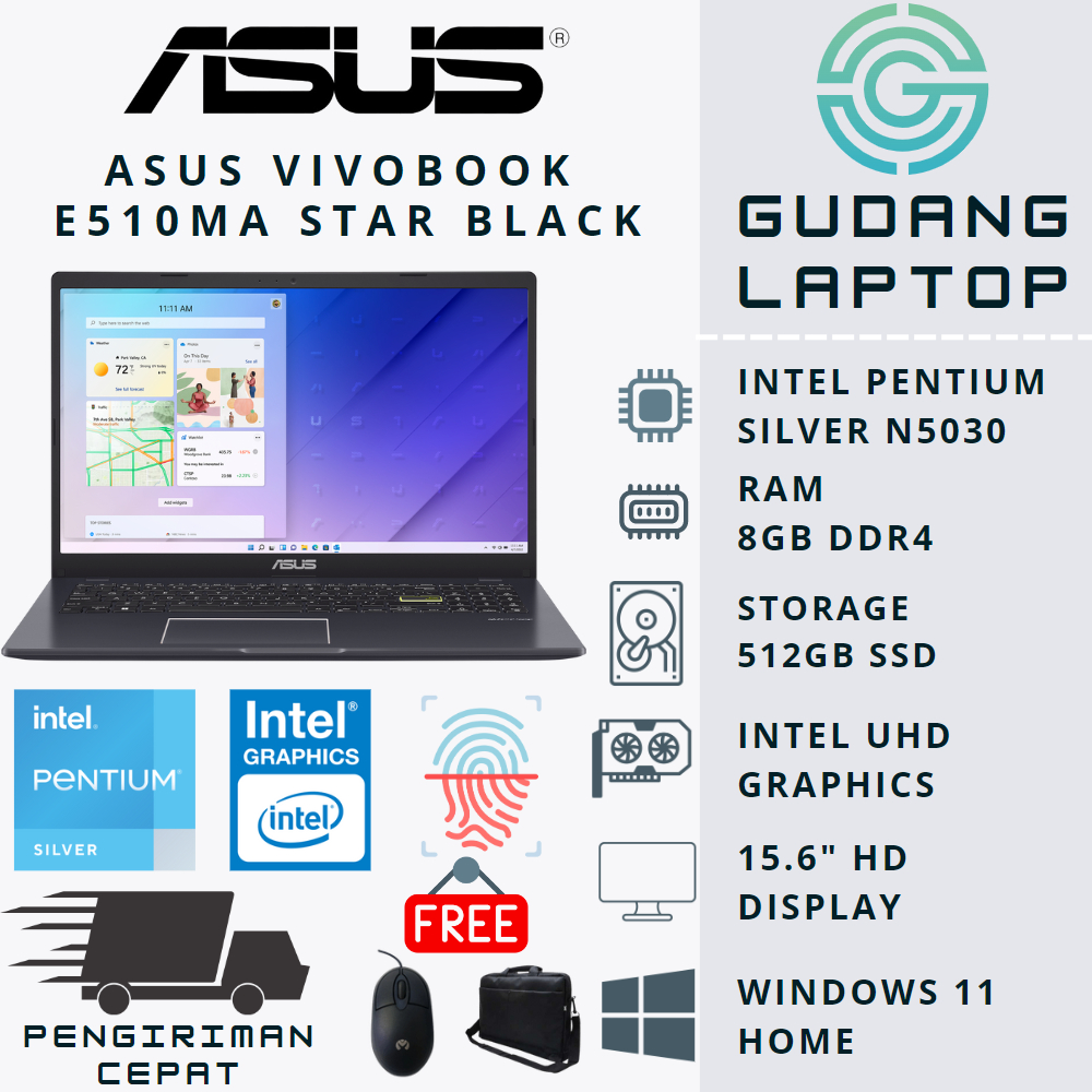 LAPTOP BARU ASUS VIVOBOOK E410MA INTEL N4020 RAM 4GB SSD 512GB 14 FHD WINDOWS 11