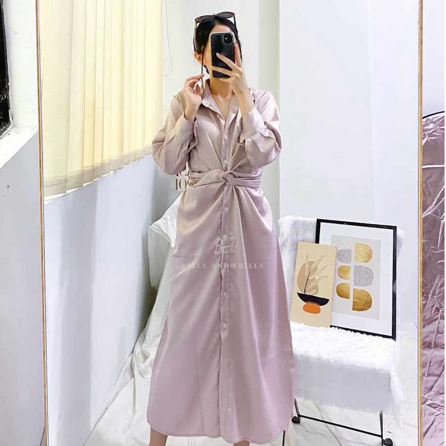 MOLITA Dress Satin Casual / Tunik Modern Dress Lilit / Shirt Dress Wrap Skirt / Ribbon Tied Dress