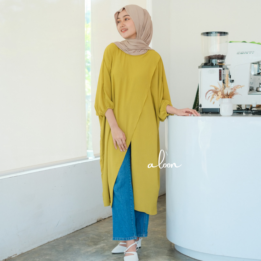 Anya Tunik Bahan Crinkle Airflow Busui Friendly – Long Tunik Pakaian Wanita Terbaru