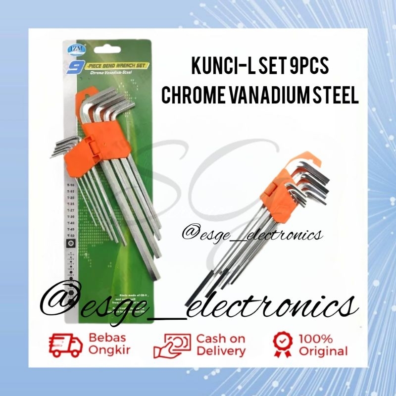 ORIGINAL SET KUNCI L PANJANG 9 PCS MODEL RATA BINTANG BALLPOINT KUNCI L BENGKEL MOTOR KUNCI L PANJANG HEX KEY UJUNG RATA BULAT BINTANG KUNCI L LONG + L BINTANG SET KOMBINASI