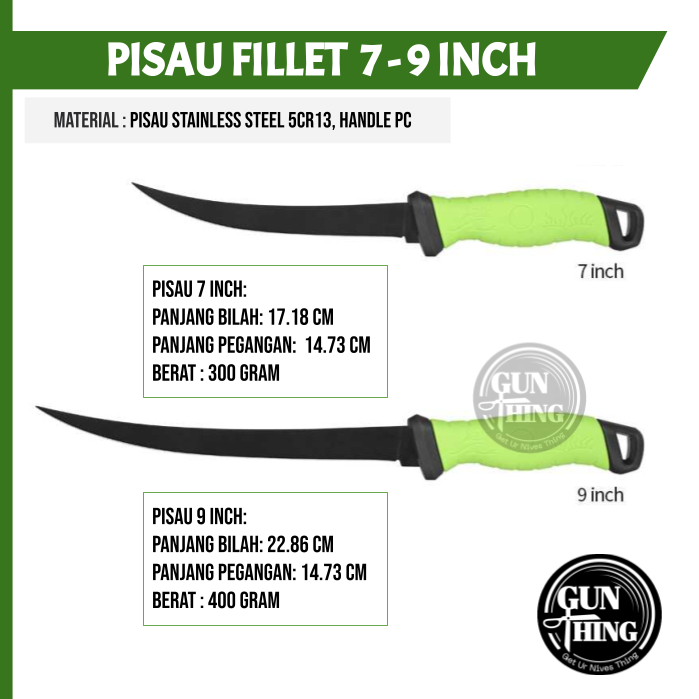 Pisau Fillet Hijau 7 - 9 Inch - Boning / Fillet Knife - GUNTHING