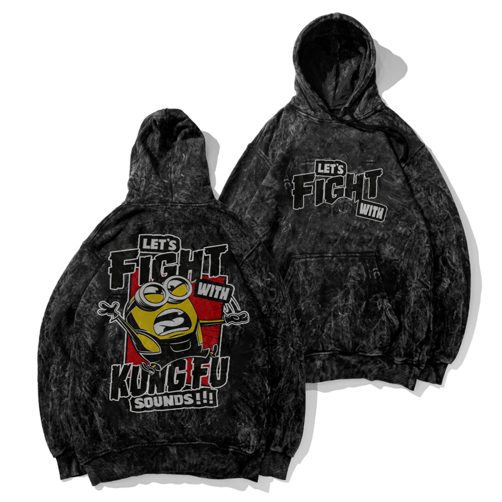 Sweater Hoodie Washed Distro Motif Tulisan Lets Fight Kungfu | Jaket Hoodie Sandwash Pria