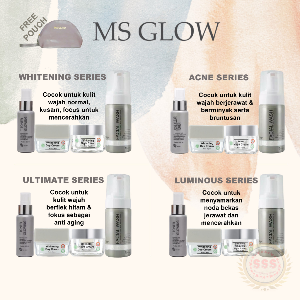 MS GLOW All Varian Paket Perawatan Wajah Original Bpom Whitening Acne Ultimate Luminous White Cell DNA