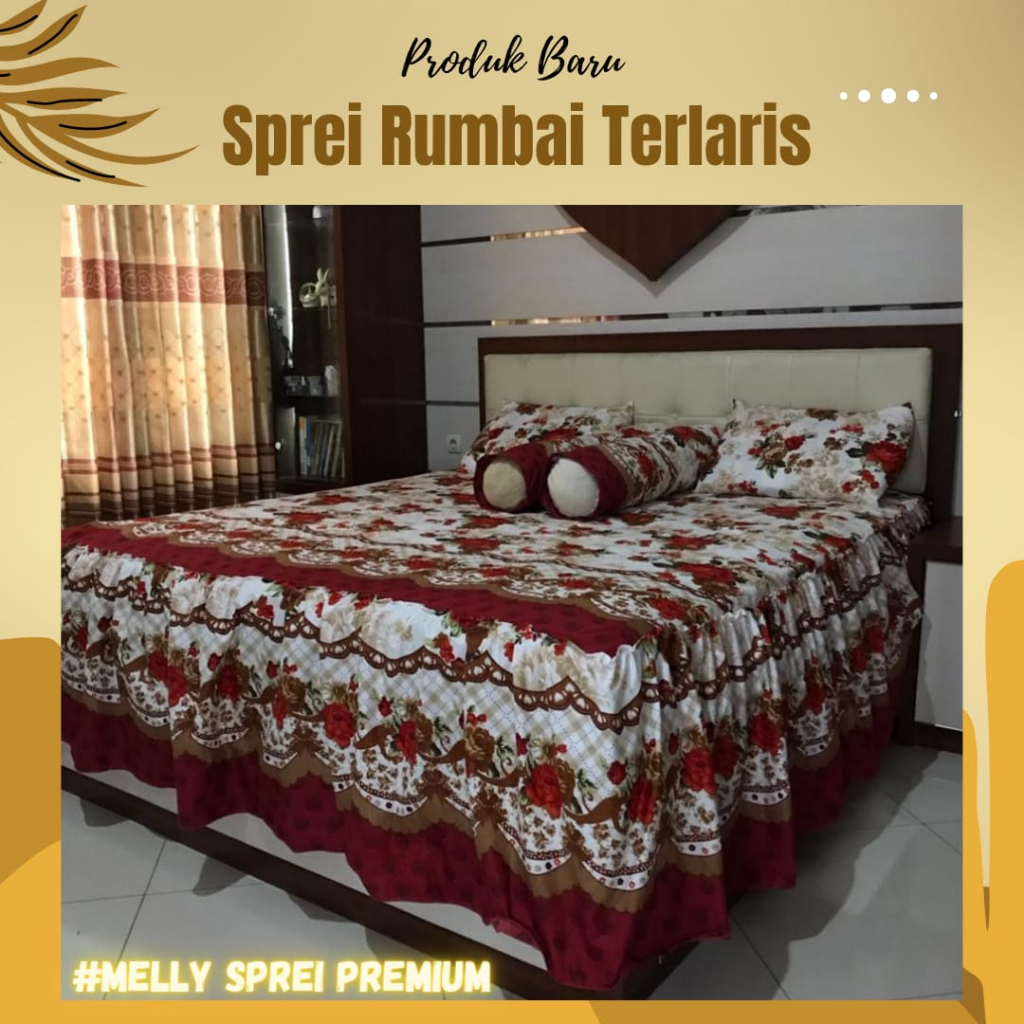 Spray Rempel Premium Motif Bunga Terbaru 2023 Termurah Sprei Pengantin Rumbai Mewah Set Lengkap Bantal Guling Ukuran King Size 180x200x30 No 1  Tinggi 30