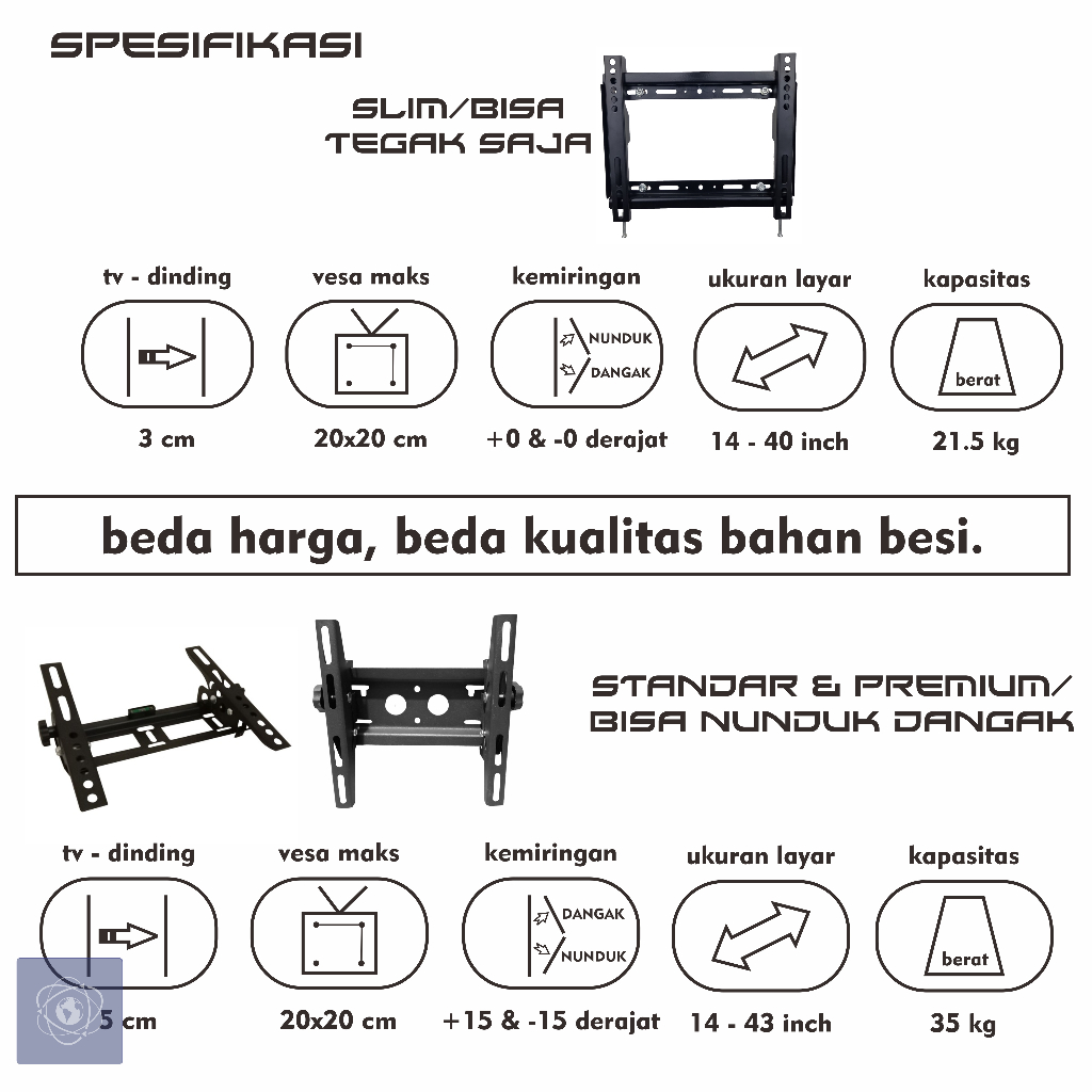 Bracket TV LED LCD 32 40 43 24 21 29 17 14 Inch Dijamin Cocok 14 - 43 In 2 Arah Universal Breket TV Briket TV Braket TV Gantungan TV Tembok Tempelan TV Dinding BB1 Ungu