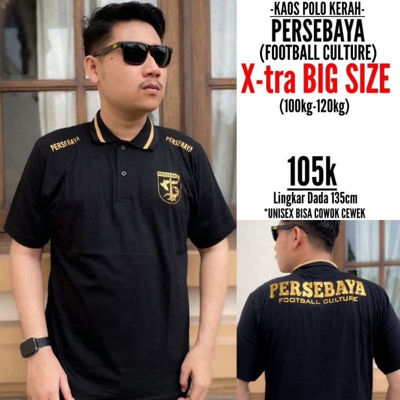 (PERSEBAYA) KAOS POLO PERSEBAYA BIG SIZE BLACK GOLD