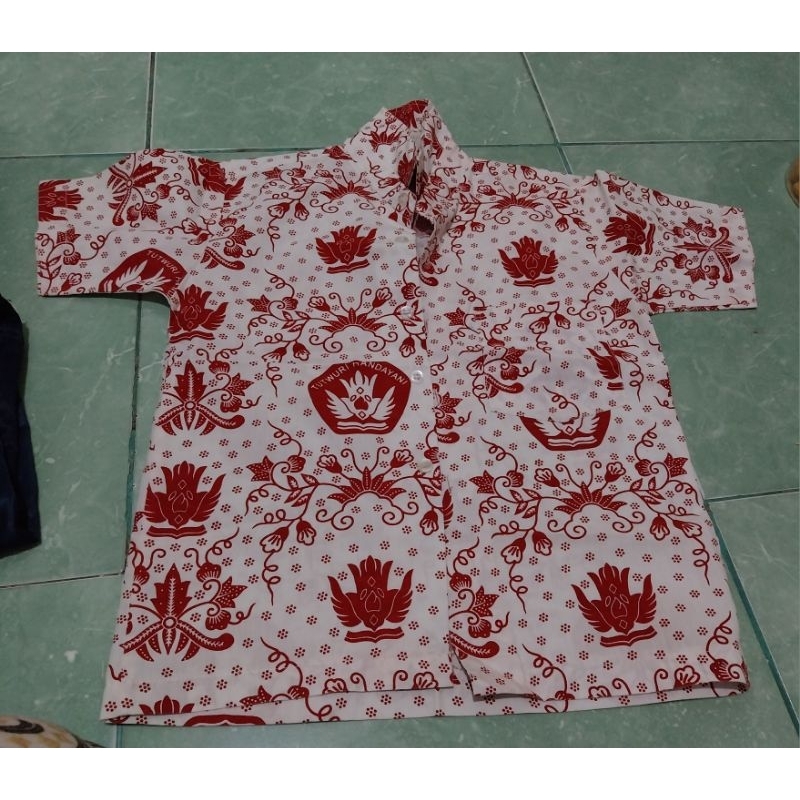 Baju Batik Sekolah SD Lengan Pendek Ukuran 5 - Preloved