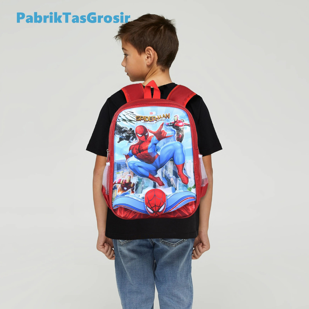 Tas Ransel Anak TK SD 3D Emboss Spiderman Marvel Terbaru Model Impor Bahan Kuat Awet Kapasitas Besar Muat Banyak backapck Impor Anak TK PAUD Timbul