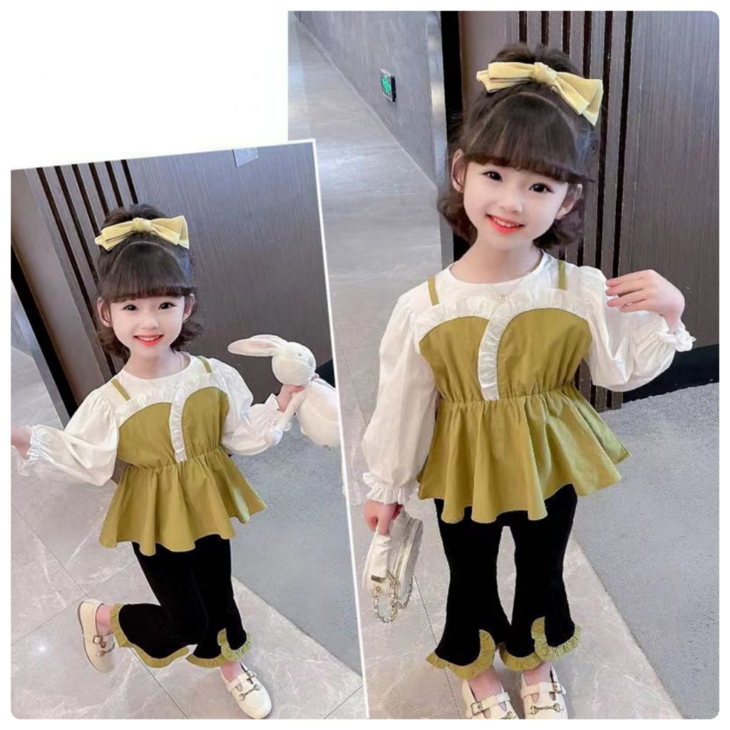 (LOLI-JKT) BS- 461 SETELAN ANAK IMPORT HIJAU CELANA HITAM SIZE 110-150