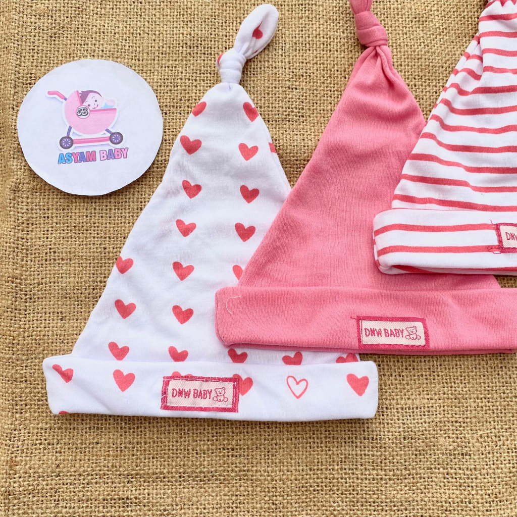 3 Pcs Kupluk Bayi Pink Sablon  Newborn Sablon Topi Bayi Pelindung Kepala Bayi Asyam Baby