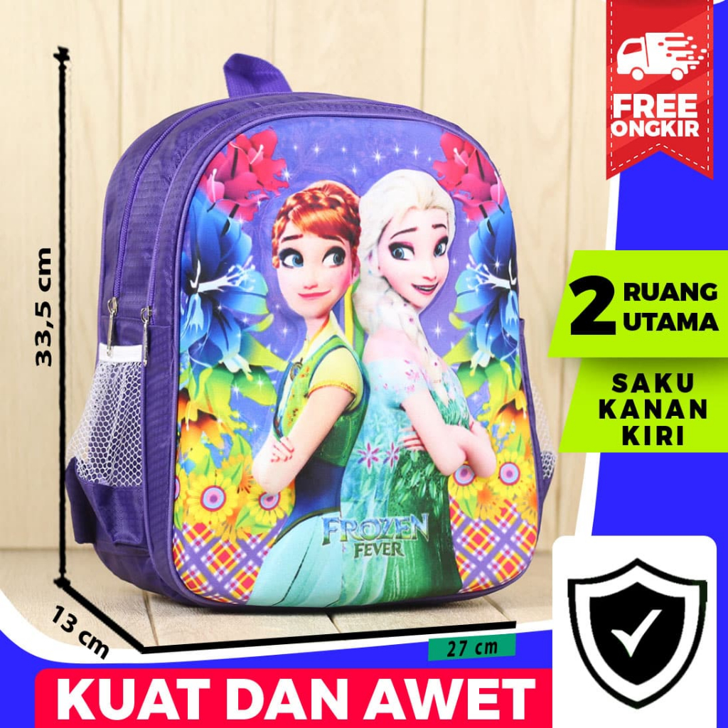 Tas Anak Karakter Timbul Frozen Ungu Cantik 3 Dimensi Ransel Sekolah Anak Perempuan Tebal Kuat Ukuran SD dan TK Premium