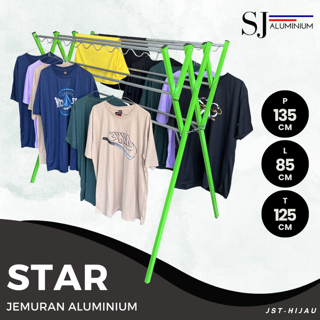 [STAR] Jemuran Aluminium / Jemuran Baju Pakaian Bayi / Rak Handuk Lipat Aluminium Hijau - 135 CM