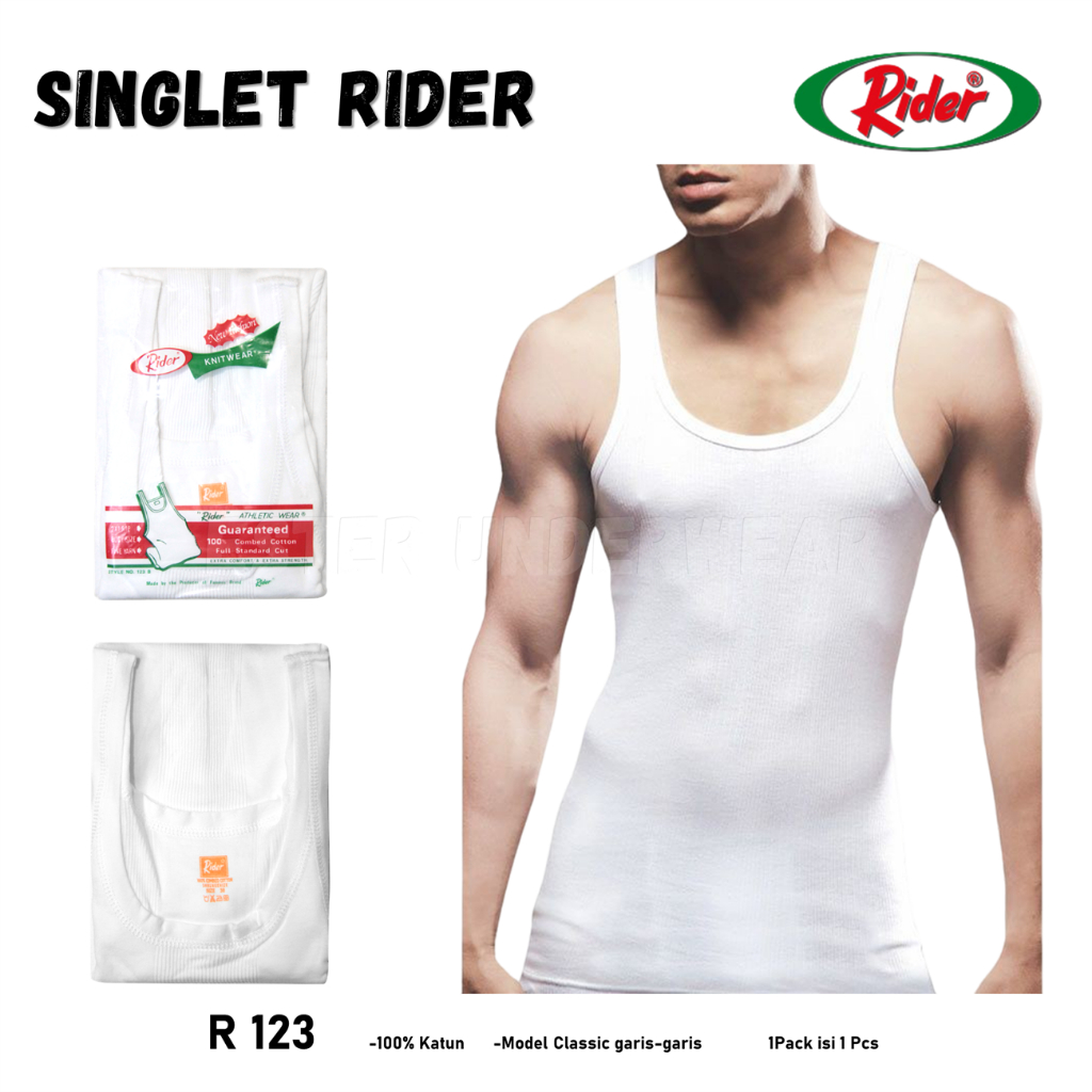 Singlet Pria Rider | Pakaian dalam | Kaos kutang | R 123 Putih ISI 1PCS