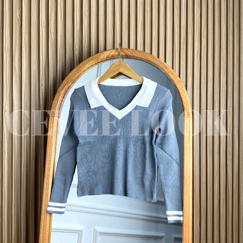 CROP TOP KNIT PREMIUM LENGAN PANJANG BERKERAH LEHER V KOREAN STYLE