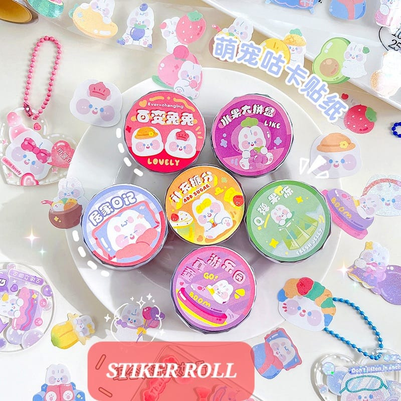 STIKER ROLL STICKER KOREA KAWAII LUCU MOMO STATIONARY TUMBLER GANTUNGAN KUNCI