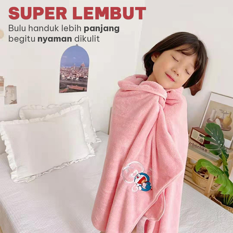 Handuk Mandi Anak Bayi Dewasa Motif Doraemon Jumbo Size 70x140cm Polyester Premium Tebal Lembut Perlengkapan Rumah Tangga Import - H7-B - 88Blanketstore